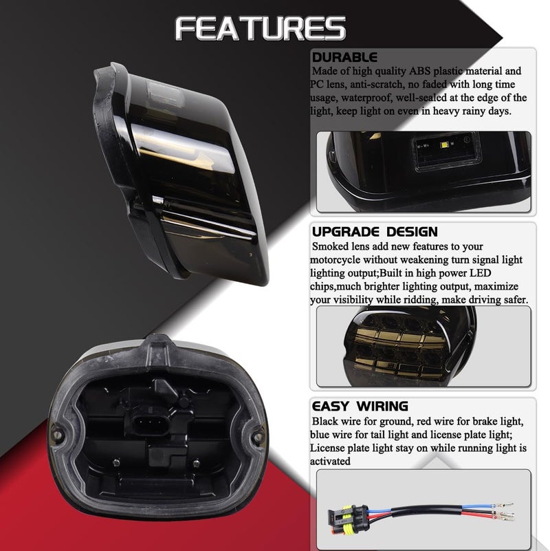 FACAILAHA Smoked Layback LED Tail Lights Assembly Motorcycle Brake Taillights Compatible with Harley Touring Road King Road Glide Dyna Electra Glide Street Bob Fat Bob Sportster Ultra Limited - Image 3